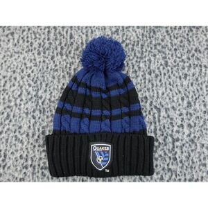 San Jose Earthquakes MLS Beanie Hat Pom Cable Knit Black Blue Wells Fargo